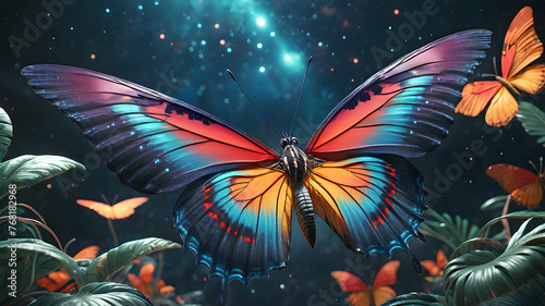 bright colorful tropical butterfly in a mysterious forest against the backdro...
