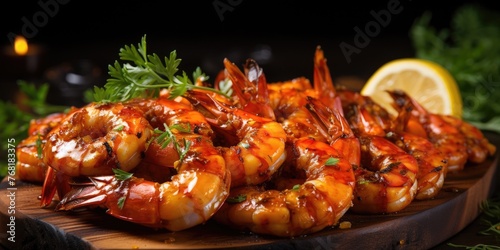 Traditional fried shrimp with garlic, parsley and lemon