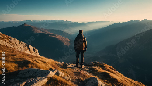 man standing on the mountain vacation