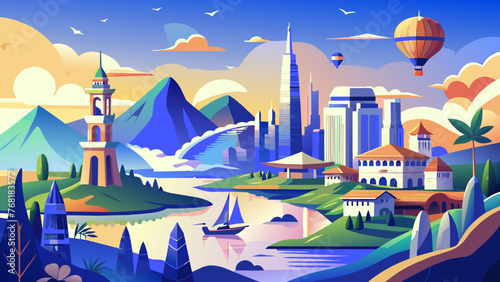 Journey Through Nature: A Collection of Travel Places Featuring Balloons and Buildings
