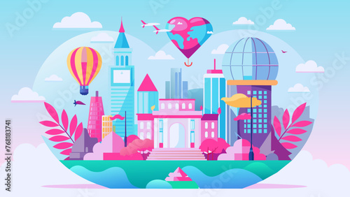 Journey Through Nature: A Collection of Travel Places Featuring Balloons and Buildings
