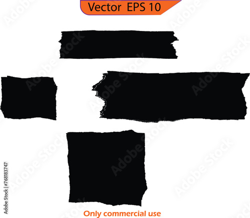 Jagged rectangles. Square shapes with torn paper effect . Black vector objects with rough edges. Paper different scraps set ripped page piece. 