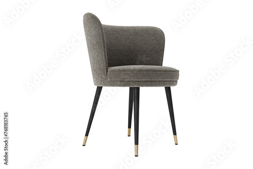 Modern and classic fabric chair with metallic gold legs isolated on white backgorund. Furniture collection. 