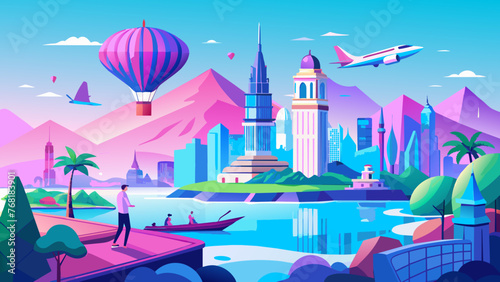Journey Through Nature: A Collection of Travel Places Featuring Balloons and Buildings