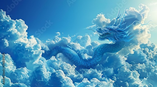 Blue sky, Chinese dragon shaped clouds-
