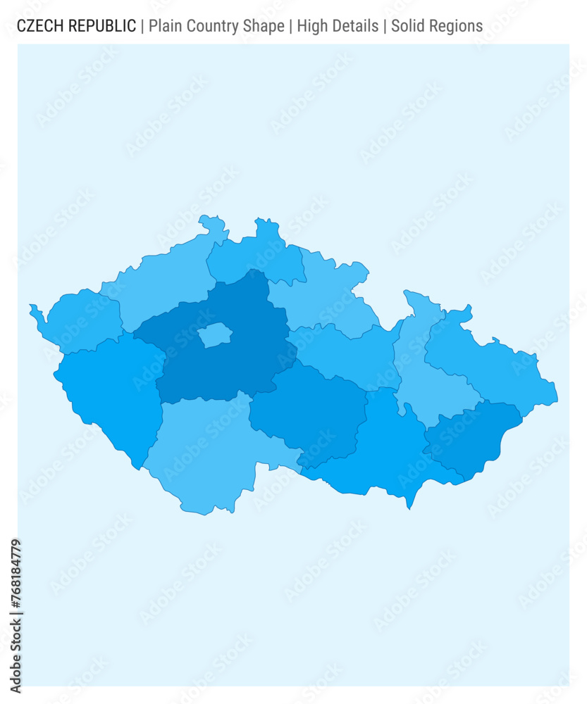 Czech Republic plain country map. High Details. Solid Regions style. Shape of Czech Republic. Vector illustration.