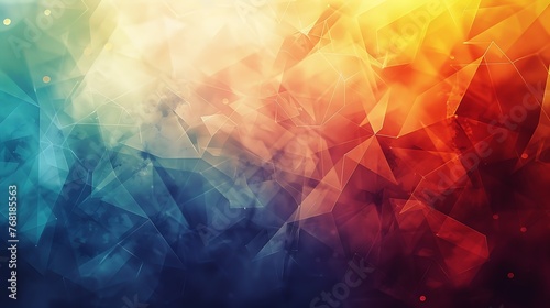 Abstract background with a geometric triangular pattern. The colors are blue, orange, and yellow. The background is white.