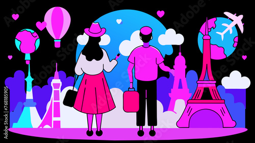 Young Explorers: A Beautiful Vector of a Girl and Boy Planning Their Dream Destinations on a World Map