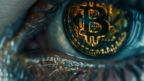 Crypto riflessa nell'occhio, bitcoin
