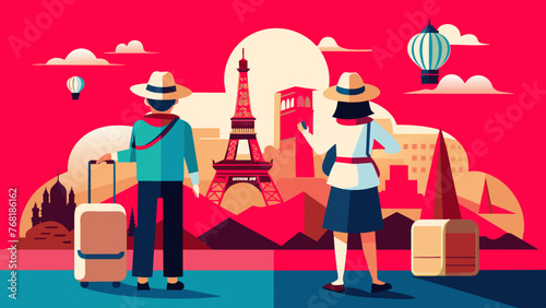 Young Explorers: A Beautiful Vector of a Girl and Boy Planning Their Dream Destinations on a World Map