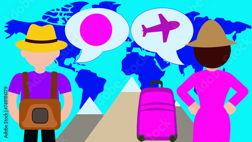 Young Explorers: A Beautiful Vector of a Girl and Boy Planning Their Dream Destinations on a World Map