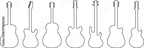 Guitar silhouettes icon set line vector. Acoustic musical instrument sign Isolated on transparent background. Trendy outline style collection for graphic design, logo, web, social media, mobile app