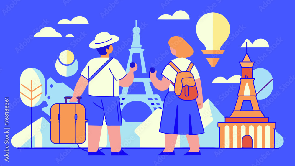 Young Explorers: A Beautiful Vector of a Girl and Boy Planning Their Dream Destinations on a World Map Young Explorers: A Beautiful Vector of a Girl and Boy Planning Their Dream Destinations on a World Map