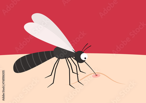 Mosquito cartoon. mosquito vector on white background. Mosquito on skin body.