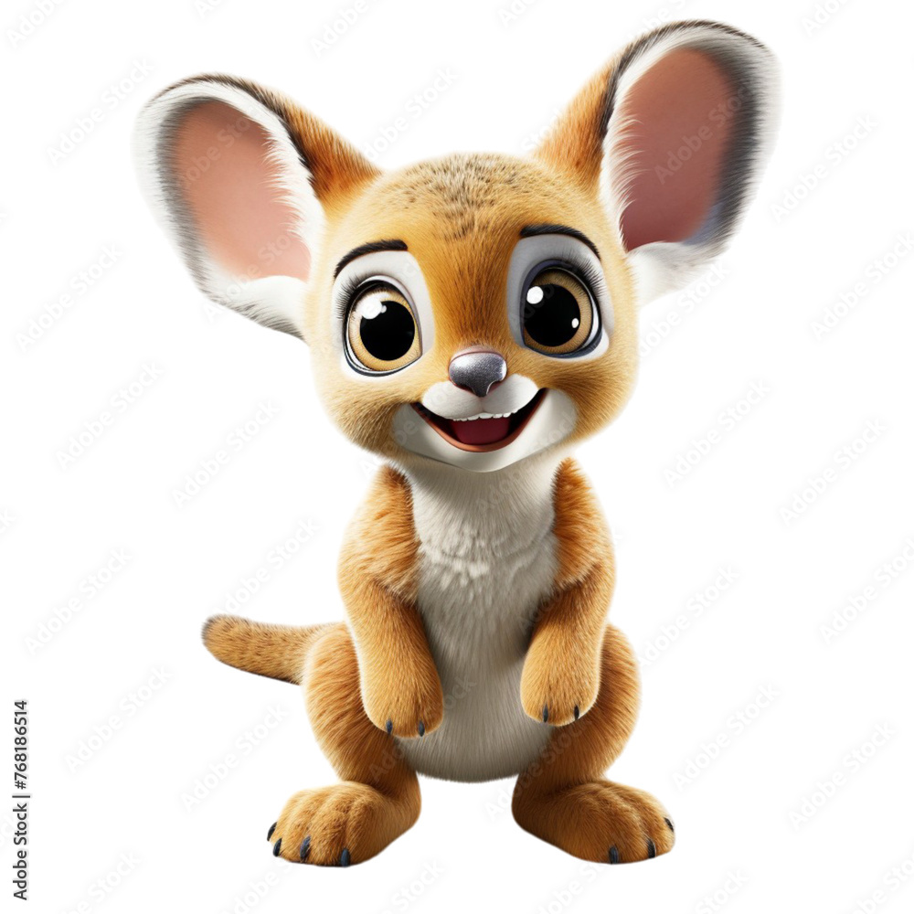 3d portrait cute baby kangaroo isolated on transparent background, generative ai