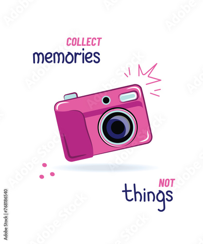 Retro Y2K cartoon photo camera, lettering