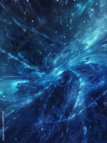 Blue abstract background featuring stars and swirling patterns