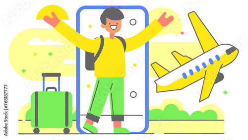 Tech-Savvy Explorer: A Man with a Smartphone, Discovering the Globe with a Travel App