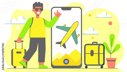 Tech-Savvy Explorer: A Man with a Smartphone, Discovering the Globe with a Travel App
