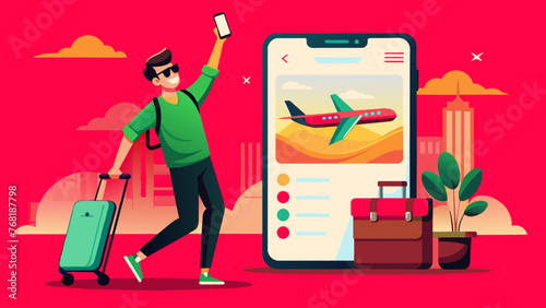 Tech-Savvy Explorer: A Man with a Smartphone, Discovering the Globe with a Travel App