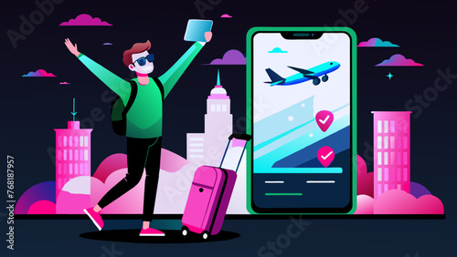 Tech-Savvy Explorer: A Man with a Smartphone, Discovering the Globe with a Travel App