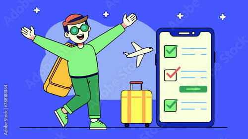 Digital Nomad’s Journey: A Man Traveling with Phone in Hand, Navigating the World with a Travel App