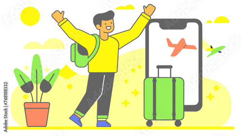 Digital Nomad’s Journey: A Man Traveling with Phone in Hand, Navigating the World with a Travel App
