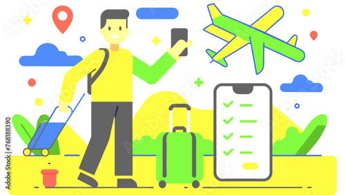 Digital Nomad’s Journey: A Man Traveling with Phone in Hand, Navigating the World with a Travel App