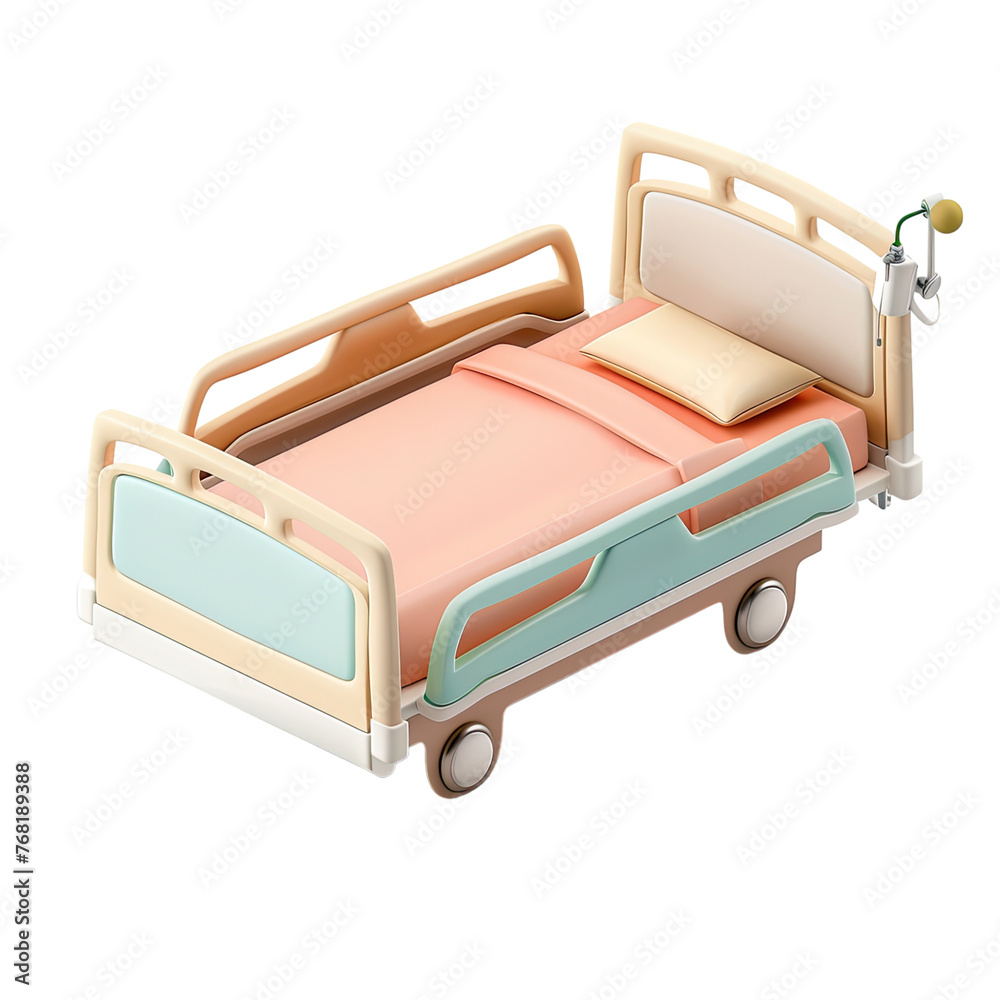 /3D Icon Hospital Bed, Clay Render, Pastel Color /3D Icon Hospital Bed, Clay Render, Pastel Color
