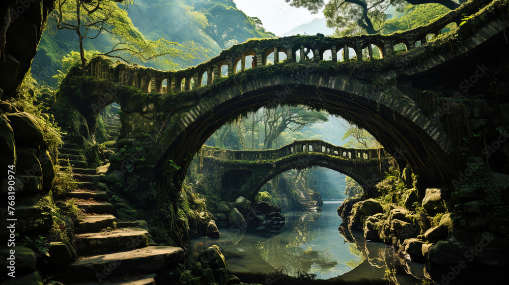 A harmonious bridge, intertwining with nature, like a thread of life, intertwined with natur