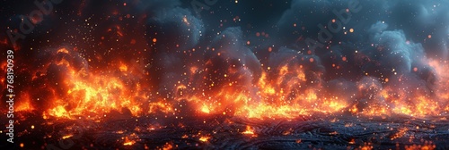 Wildfire raging under a dark sky