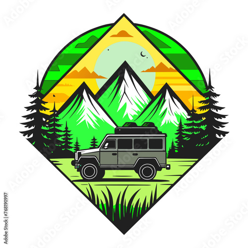 Journey to the Peaks: Travel Mountains Car T-Shirt Designs