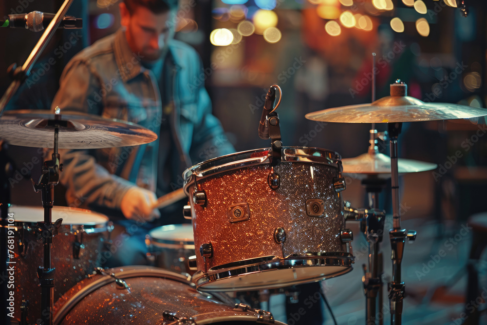 Naklejka premium drum kit on stage before the band's performance