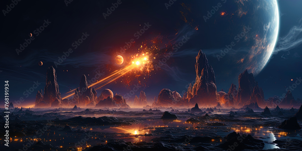 Φωτογραφία A planet with mystical gas giants and sparkling rings, like a pearl of space in