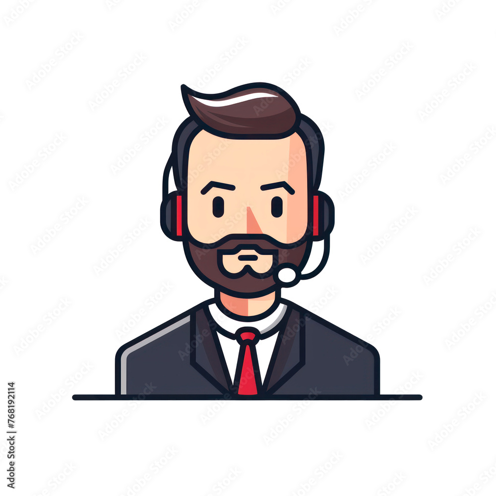 Icon of a man from a call center. Flat illustration on transparent background