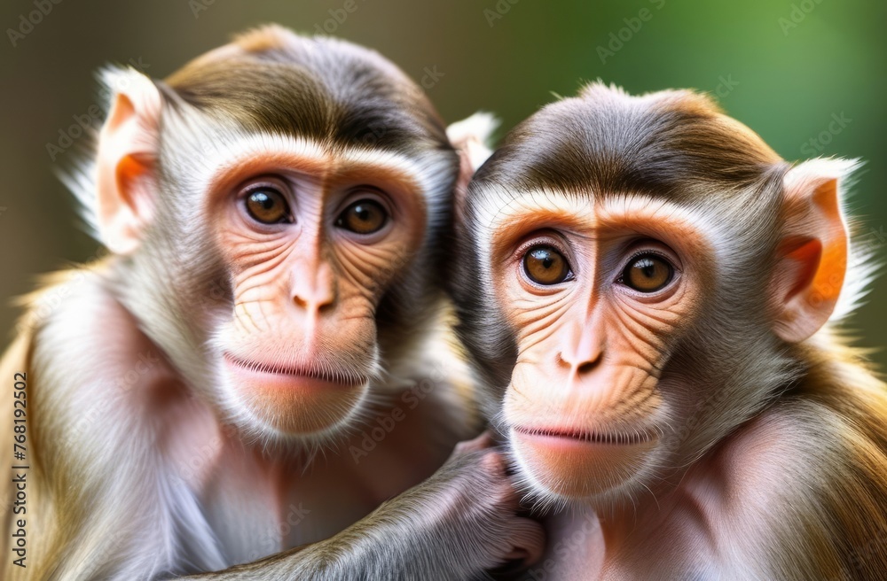 A family of monkeys in close-up.