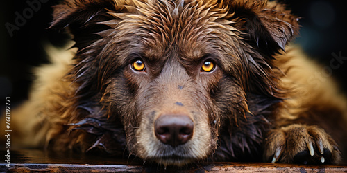 Charming, dark brown eyes of a bear, filled with care and tendernes photo