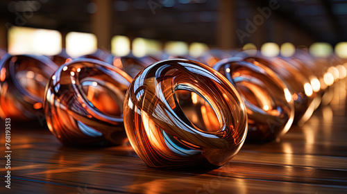 Graceful rings located in a row, like prints of time, stored in the wood molec photo