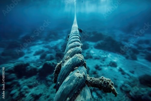 A long wooden rope is seen floating in the water. photo