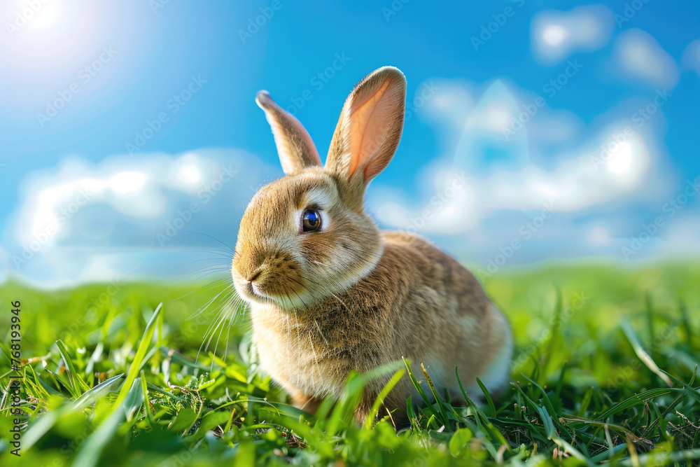 Obraz premium Wild brown hare in grass