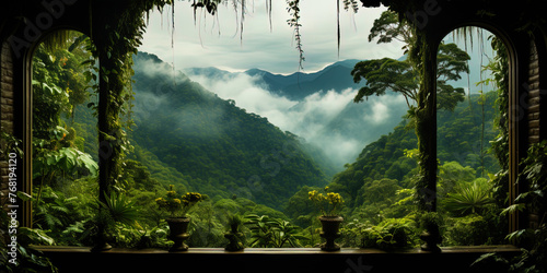 Outlandish forms and textures of vegetation in the jungle, like picturesque paintings in the win
