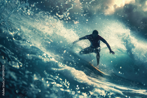 surfer in a wave tube on a surfboard © Michael