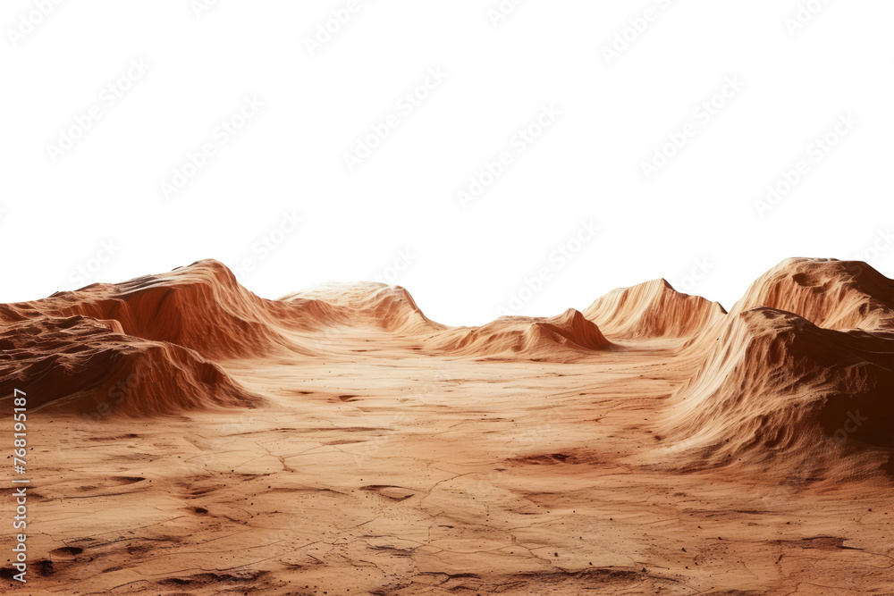 Martian landscape isolated on transparent background. Barren desert surface of red planet