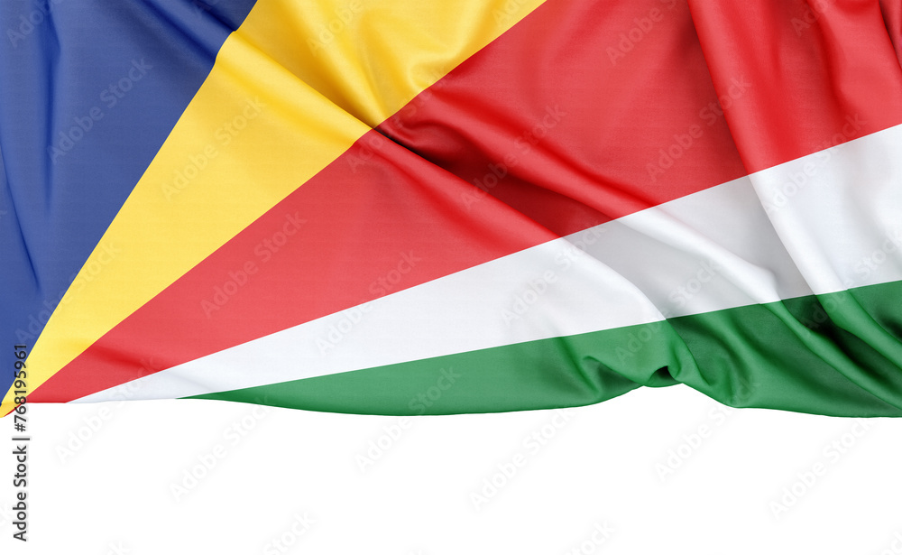 Obraz premium Flag of Seychelles isolated on white background with copy space below. 3D rendering