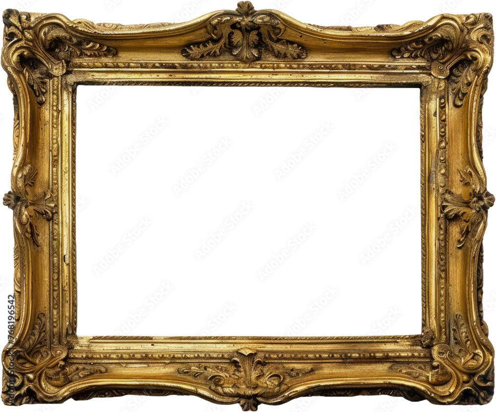 Vintage ornate golden picture frame, cut out transparent - obrazy, fototapety, plakaty 