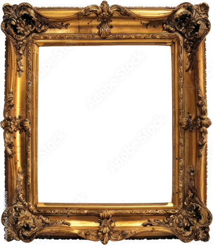 Vintage ornate golden picture frame, cut out transparent