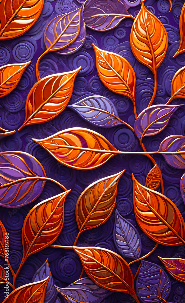 Abstract beautiful background with gold, red and blue leaves on a lilac background, floral pattern, Abstract beautiful background with gold, red and blue leaves on a lilac background, floral pattern,