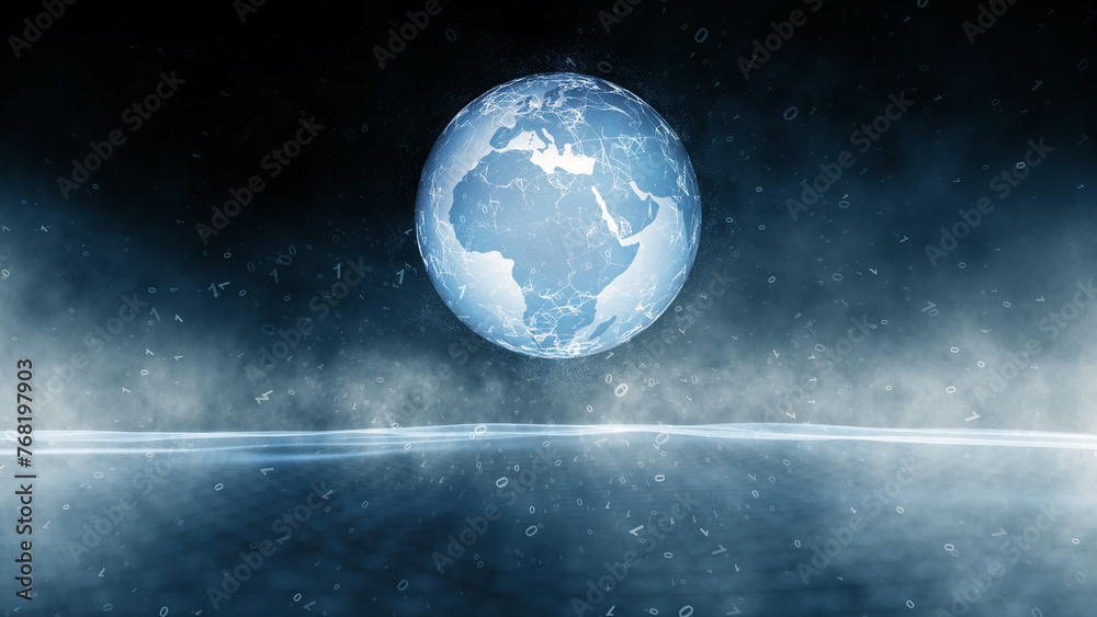 Obraz premium Digital earth planet with binary code illustration.