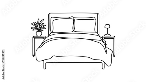 Continuous line drawing of double bed. Modern loft furniture for the bedroom in a minimalist single-line style. vector illustration in doodle style.