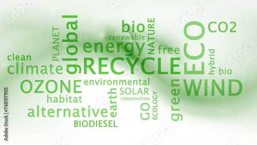 Ecology concept recycle green word cloud illustration.
